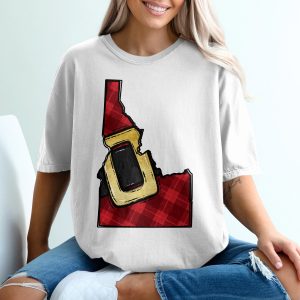 Idaho Santa Hat T-Shirt, Plaid State Christmas Tee, Holiday Idaho Gift, Festive Idaho Apparel, State Pride Shirt