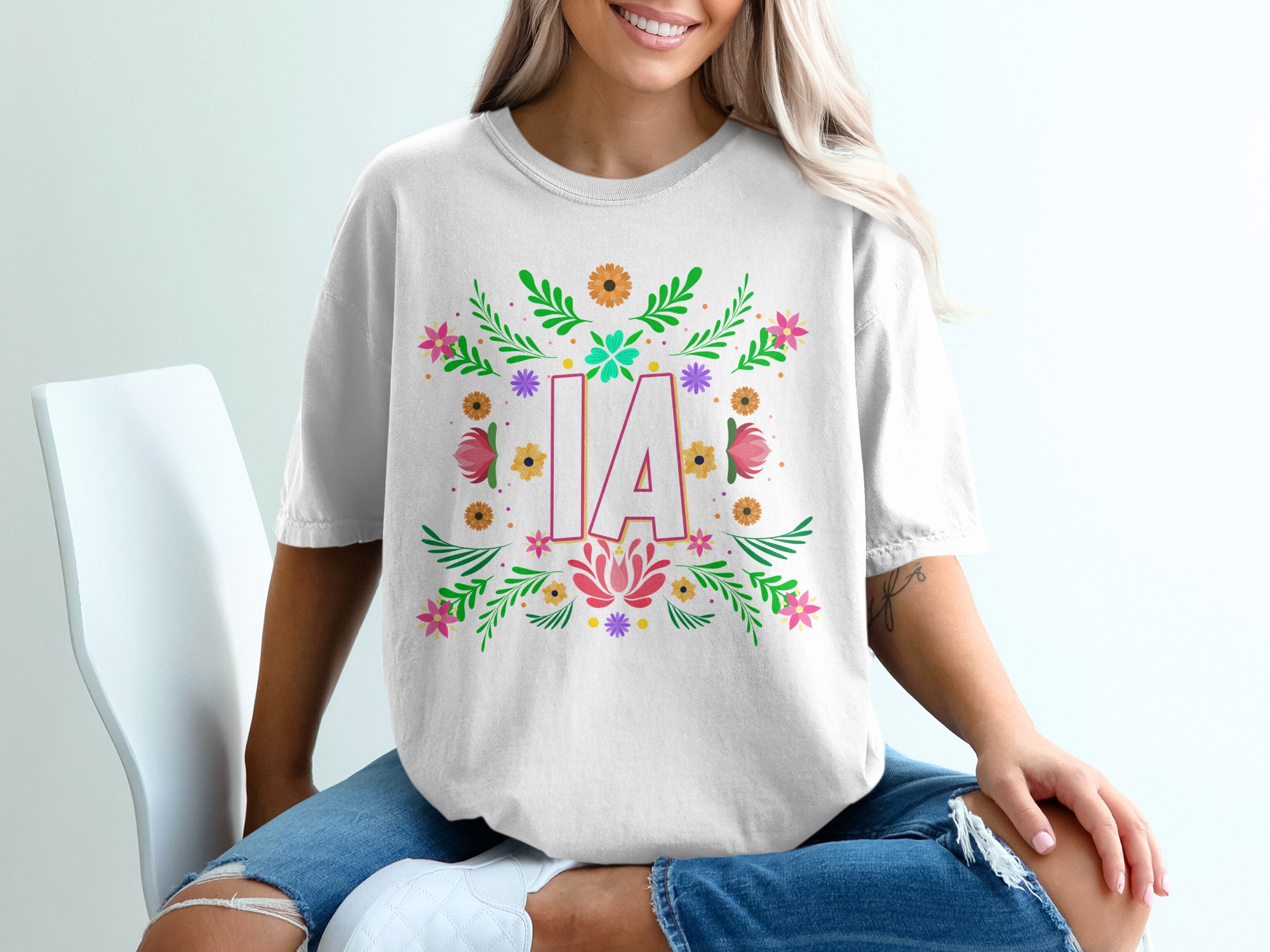 IA Initial T-Shirt, Floral Letters Tee, Personalized Name T Shirt, Botanical Shirt, Custom Gift For Her, Garden Flowers T Shirt