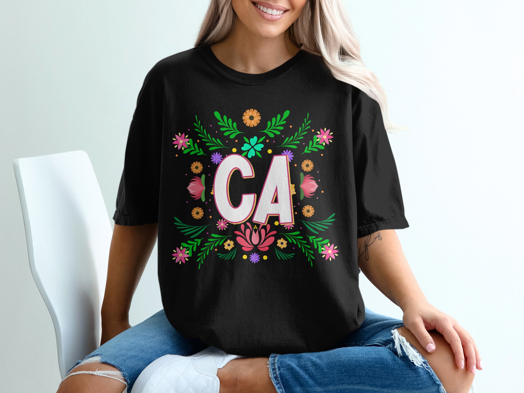 CA State Pride T-Shirt, Floral California Tee, Colorful Botanical Graphic Shirt, Souvenir T Shirt, California Gift Idea, West Coast T-Shirt - Image 2