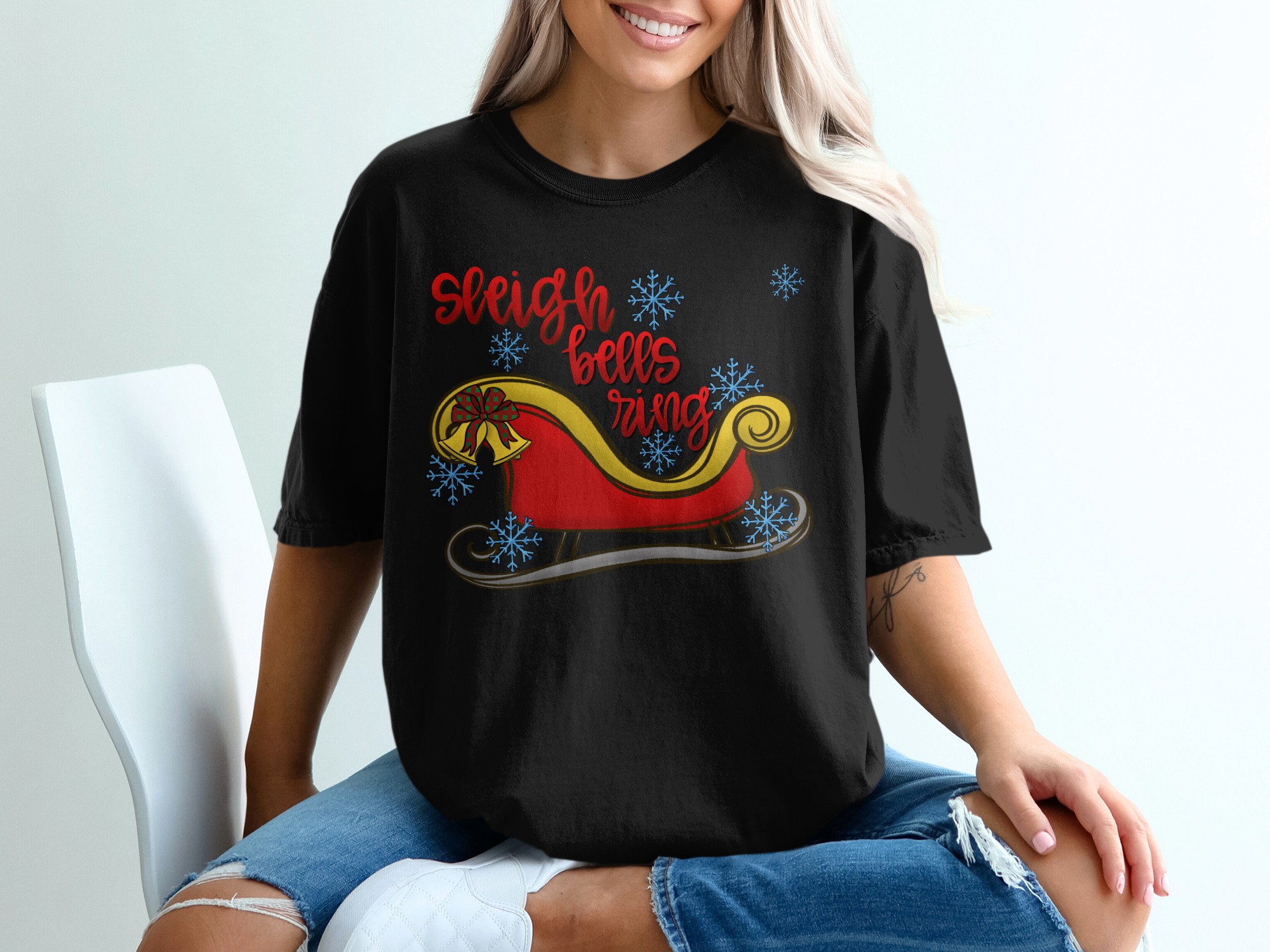 Sleigh Bells Ring T-Shirt, Christmas Holiday Shirt, Winter Snowflakes T Shirt, Festive Season T-Shirt, Xmas Gift Tee, Holiday Party Apparel - Image 2