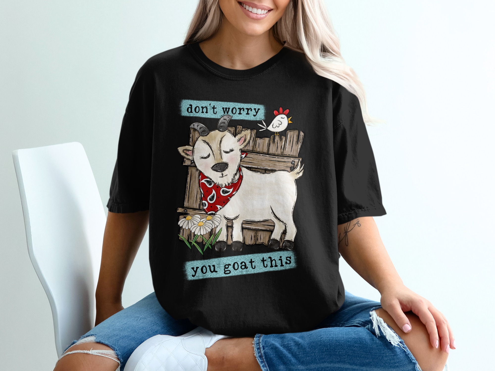 You Goat This T-Shirt, Funny Goat Shirt, Don't Worry Goat Shirt, Encouraging Gift, Cute Goat Design T-Shirt, Farm Animal T-Shirt - Image 2