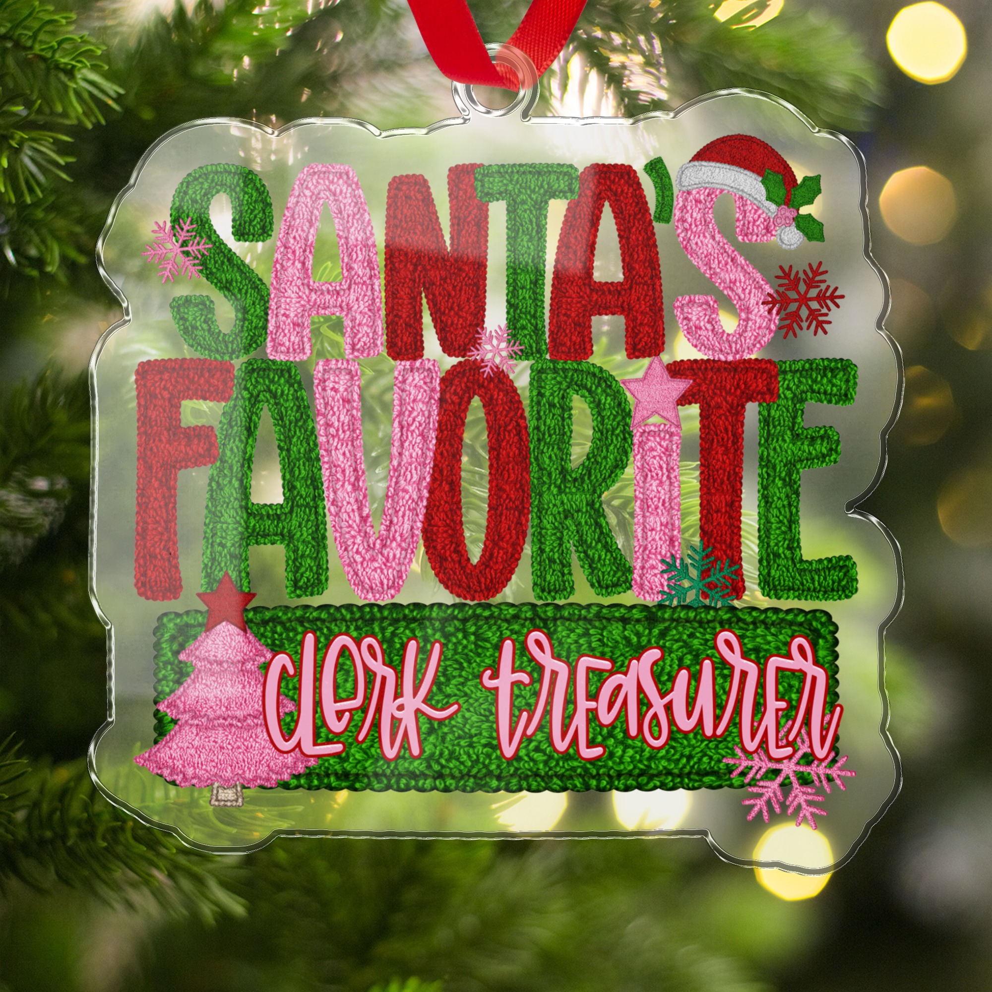 Santa's Favorite Clerk Treasurer Christmas Ornament, Holiday Office Gift, Festive Christmas Decor, Unique Secret Santa Gift