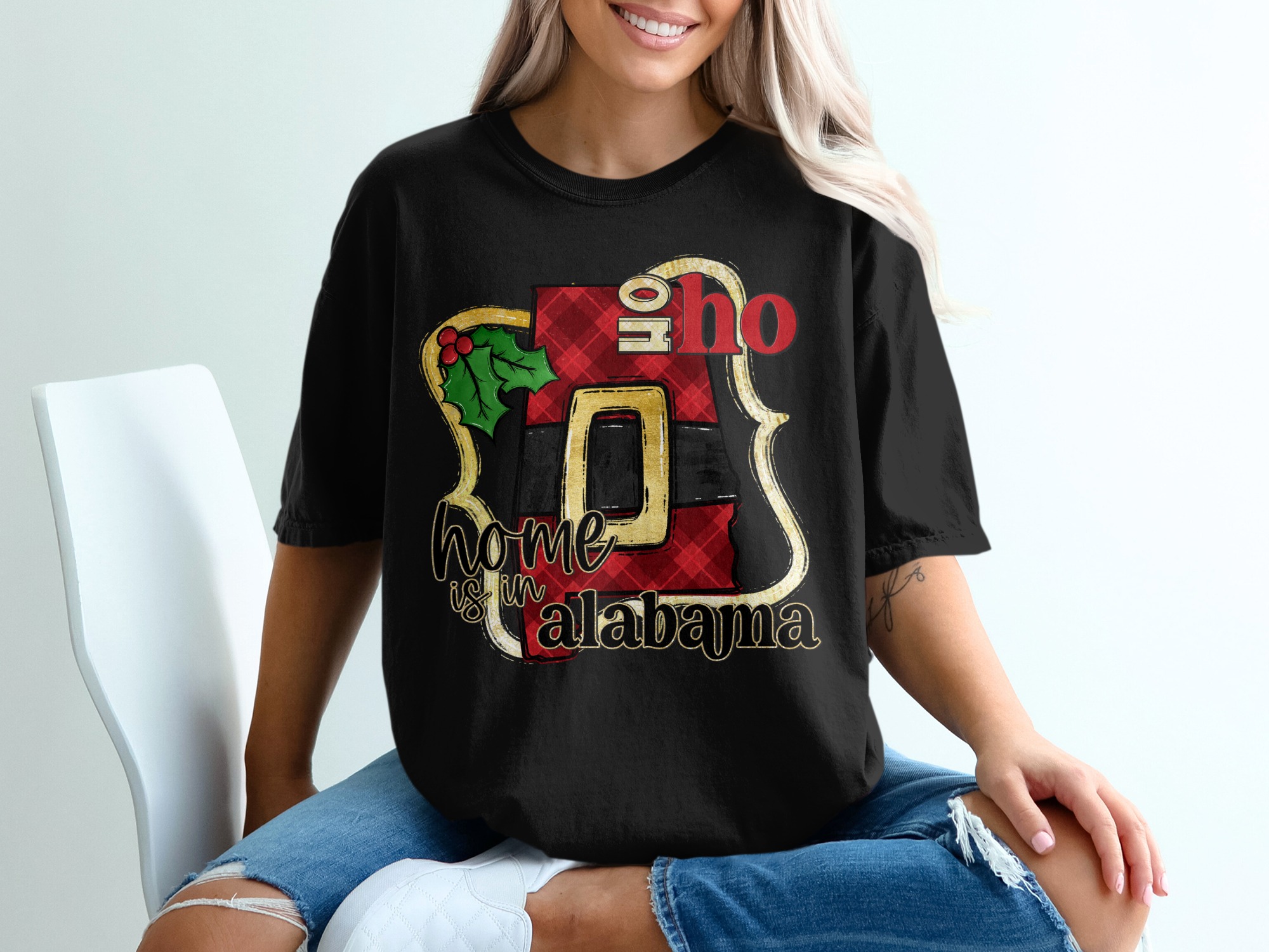 Alabama Christmas T-Shirt, Home State Holiday Tee, Ho Ho Ho, Santa Belt, Alabama Gift, Southern Christmas, Christmas Gift, Holiday Shirt - Image 2