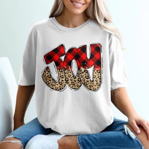 Joy T-Shirt, Buffalo Plaid Shirt, Leopard Print Tee, Trendy Christmas T Shirt, Holiday Cheer Shirt, Festive Joy Design, Fashion TShirt