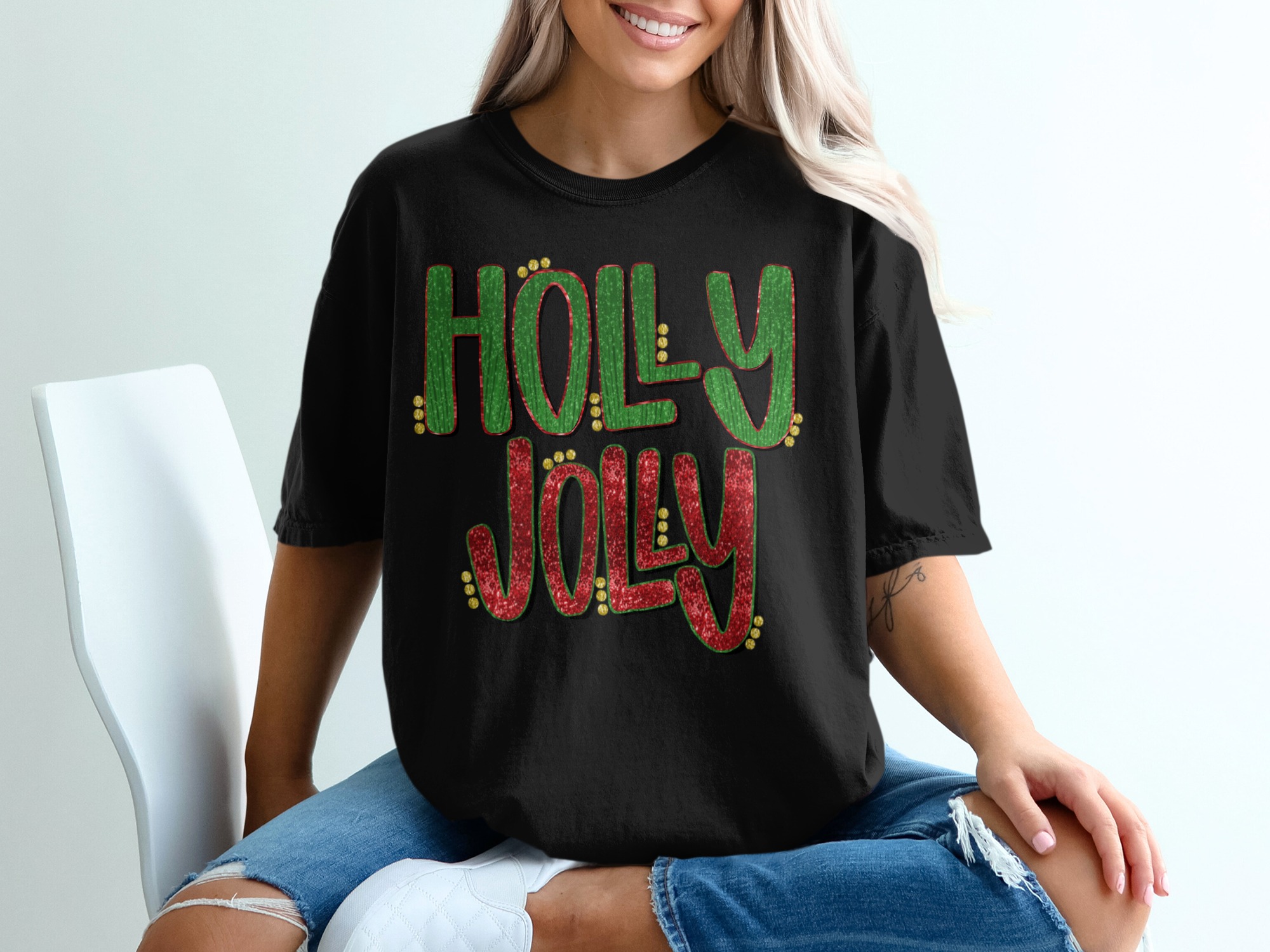 Holly Jolly T-Shirt, Christmas Holiday Tee, Festive Cheer Shirt, Merry Xmas Top, Holiday Celebration, Winter Season Outfit - Image 2