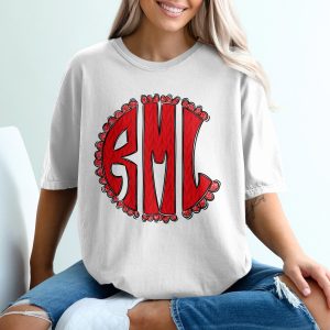 Red Knit Monogram T-Shirt, Custom Initial T Shirt, Unique Personalized T Shirt, Elegant Letter Tee, Gift for Her, Family T-Shirt