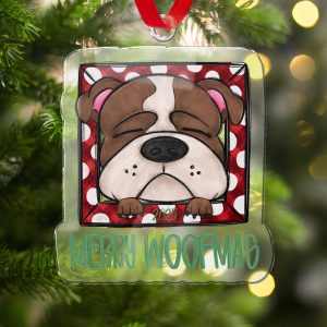 Merry Woofmas Dog Ornament, Cute Bulldog Christmas Decoration, Festive Holiday Pet Ornament, Unique Dog Lover Gift, 2023