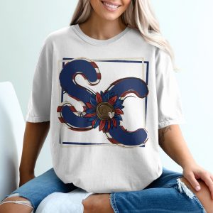 Patriotic Sunflower T-Shirt, SC Initials, Red White and Blue, Floral Tee, USA Pride, American Flag Heart, Gift for Her, Summer Top