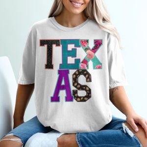Texas T-Shirt, Colorful State Pride Tee, Floral Texas Shirt, Trendy State T Shirt, Texas Lover Gift, Texas Vacation Souvenir T Shirt, Travel