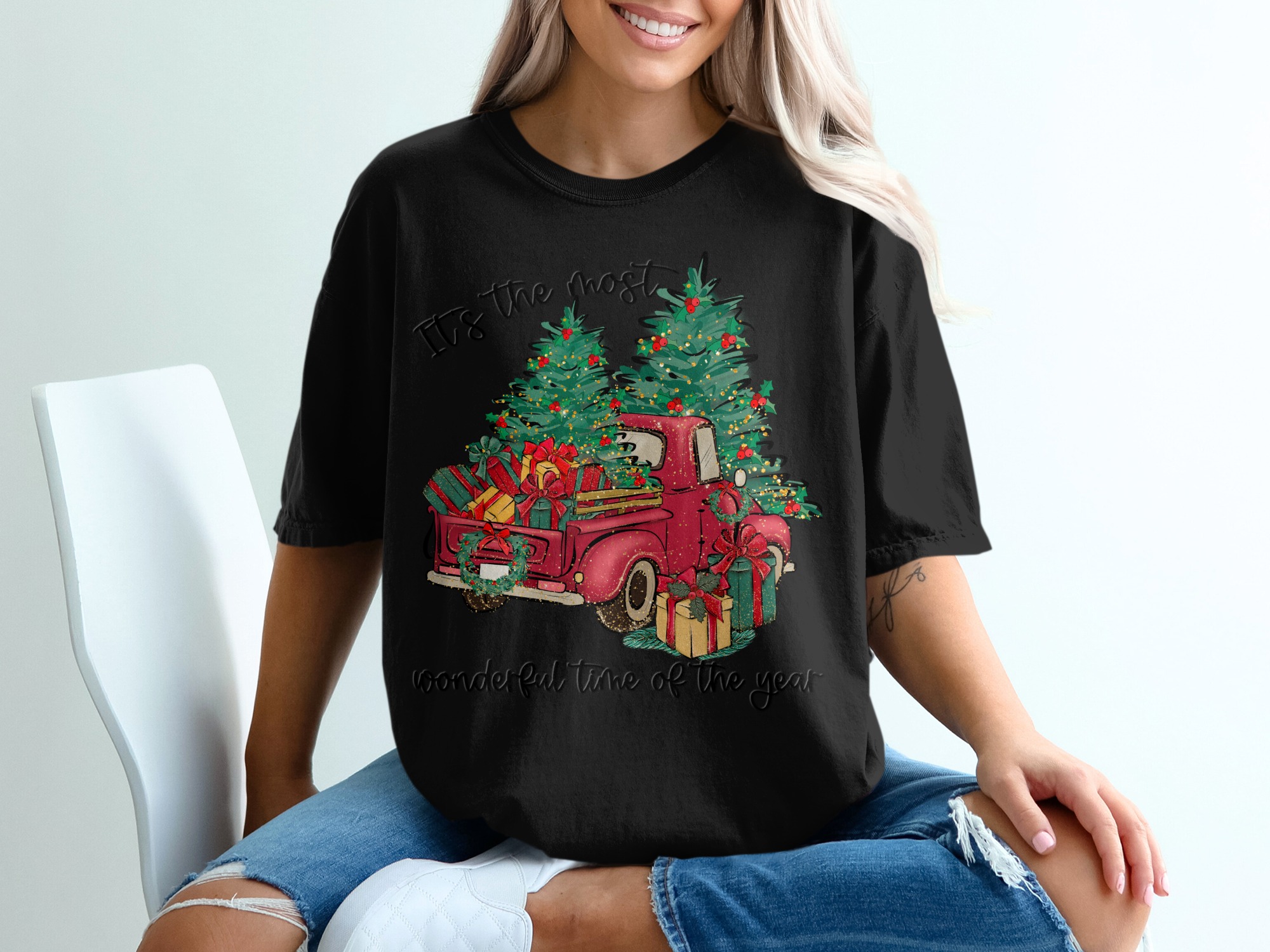 Christmas T-Shirt, Holiday Tee, Truck with Gifts, Most Wonderful Time, Christmas Tree Shirt, Seasonal Gift, Festive Shirt, Gift for - Image 2