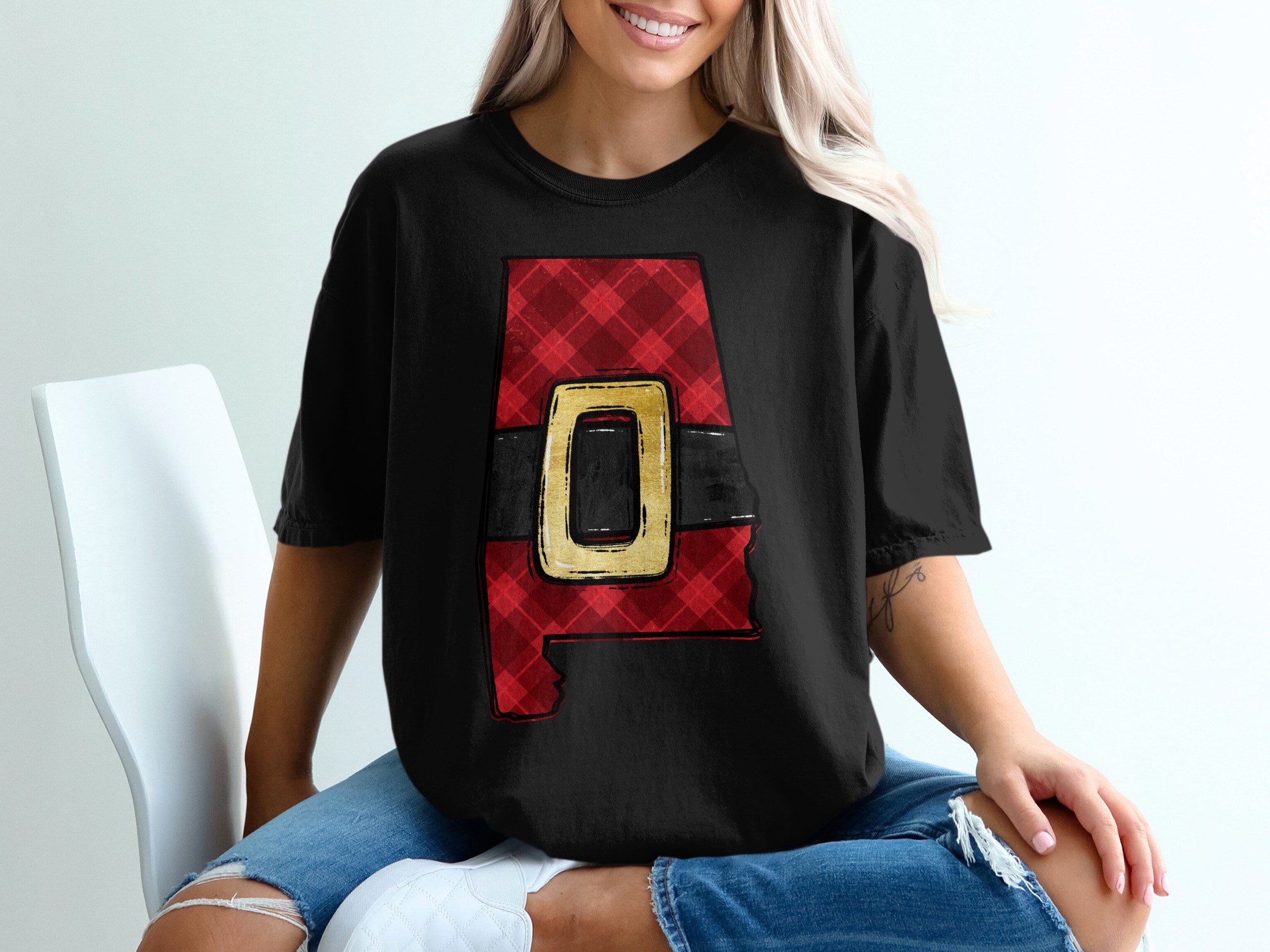 Alabama Christmas T Shirt, Plaid State Tee, Santa Belt State Pride Shirt, Holiday Apparel, Southern Christmas Shirt - Image 2