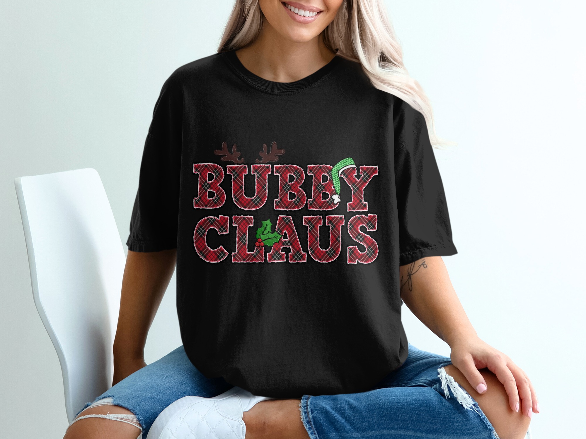 Bubby Claus T-Shirt, Christmas Shirt, Cute Holiday Apparel, Festive T Shirt, Plaid Christmas Tee, Holiday Outfit, Christmas Gift - Image 2
