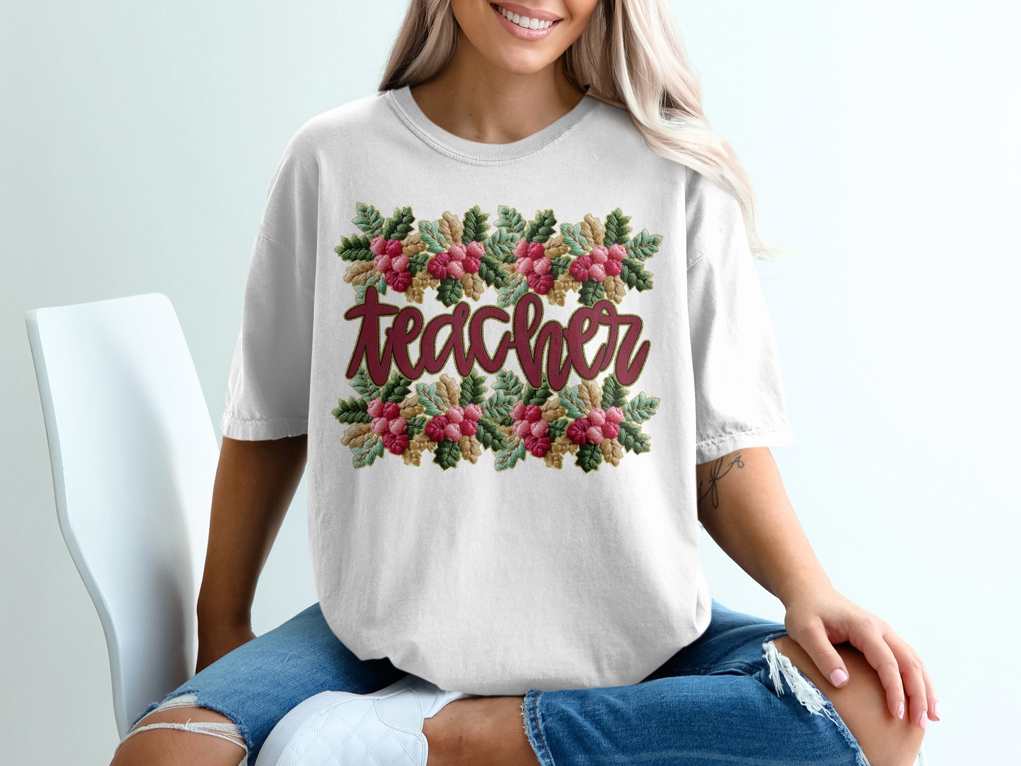 Floral Teacher Appreciation Design Perfect Gift T-Shirt, faux yarn