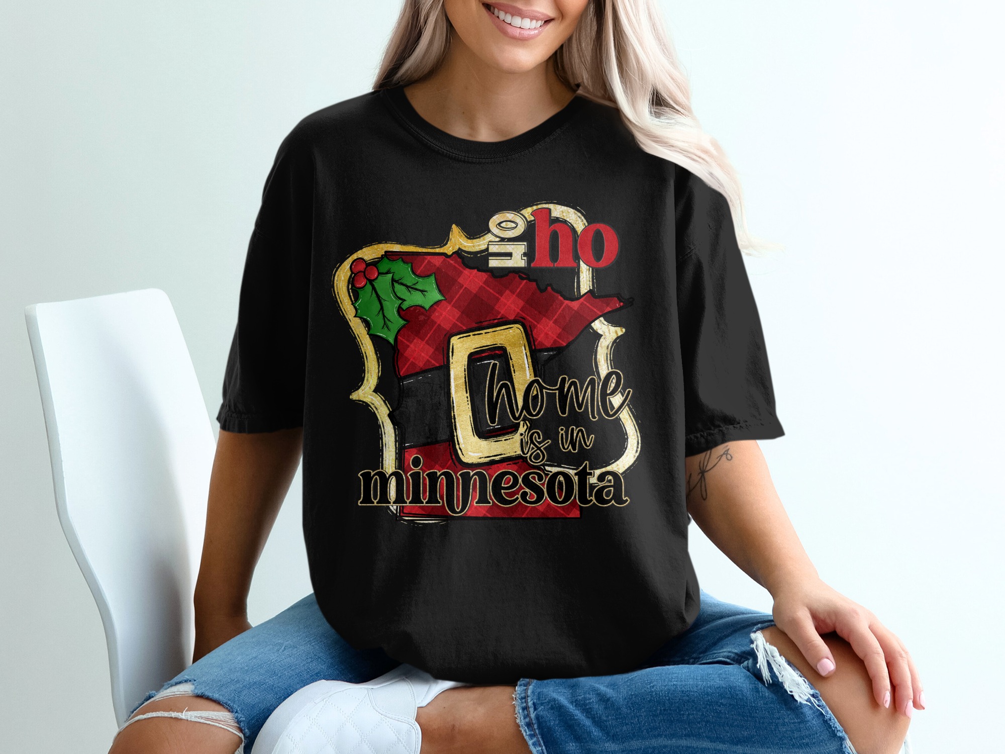 Minnesota Christmas T-Shirt, Ho Ho Home, Plaid State, Holiday Tee, Minnesota Pride, MN Love, Winter Gift, State Pride - Image 2