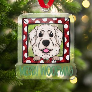 Cute Dog Merry Woofmas Ornament, Personalized Pet Christmas Tree Decoration, Holiday Gift for Dog Lovers, Unique Pet Lover Ornament