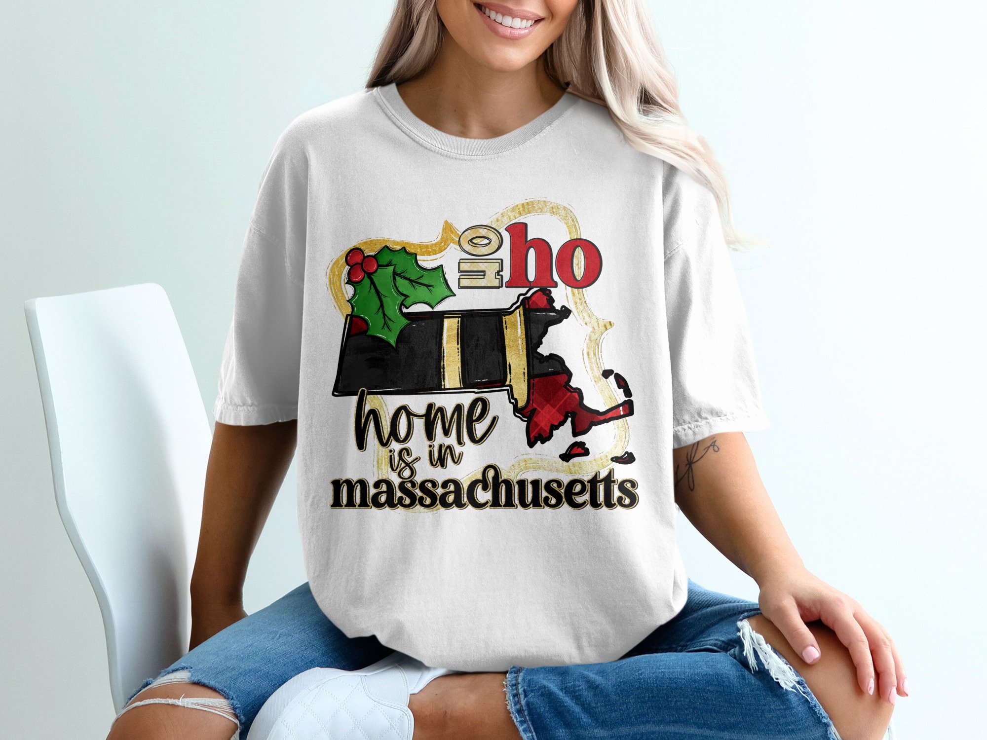 Massachusetts T-Shirt, Home is in Massachusetts, Holiday Massachusetts, Christmas Massachusetts, Massachusetts Gift, MA State