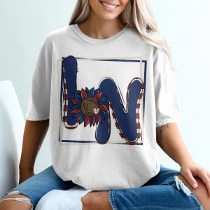 Patriotic Letter N T-Shirt, American Flag Sunflower, Initial N Tee, USA Pride, 4th of July Shirt, Summer T-Shirt, Gift for Americans