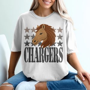 Horse T-Shirt, Chargers Tee, Equestrian Gift, Horse Lover Shirt, Star Design T-Shirt, Team Spirit Shirt, Sports Fan T-Shirt