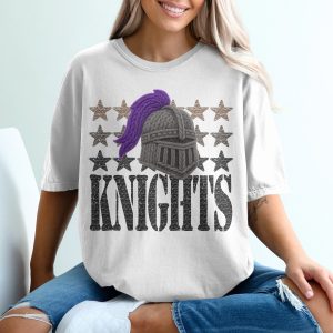 Knights T-Shirt, Medieval Helmet Tee, Purple Plume Armor, Starry Knight, Unisex T Shirt, Gift Idea, Casual Tee, Gamer Knight T Shirt