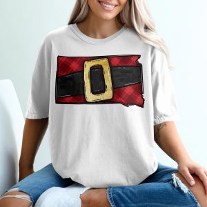 Santa Belt Buckle T-Shirt, Plaid Christmas Tee, State Silhouette Shirt, Holiday Gift Tee, Santa South Dakota T-Shirt, Xmas Shirt