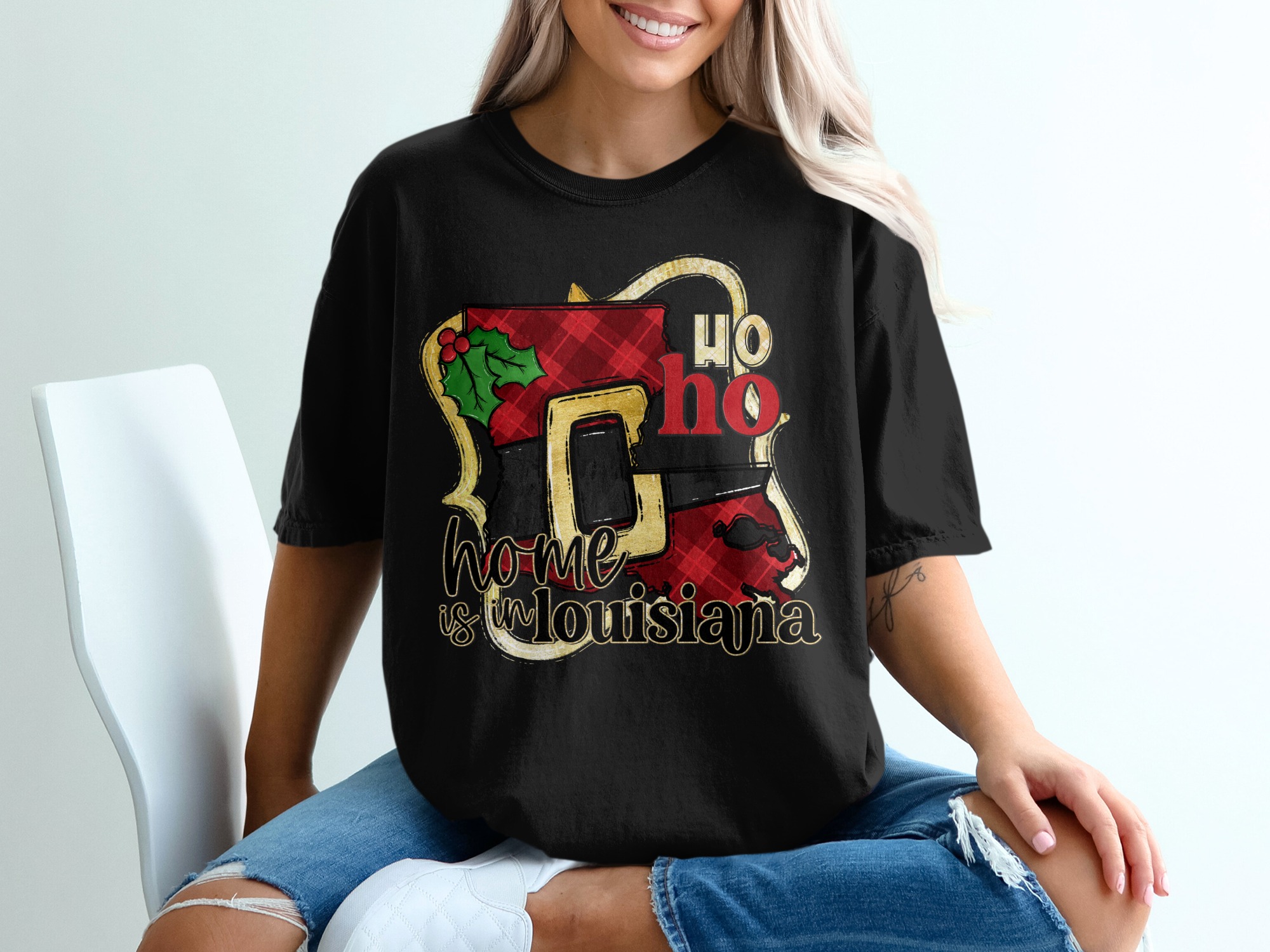 Louisiana Christmas T Shirt, Home State Holiday Tee, Santa Belt Shirt, Ho Ho Ho Tee, Southern Christmas Gift, Christmas State Pride Shirt - Image 2