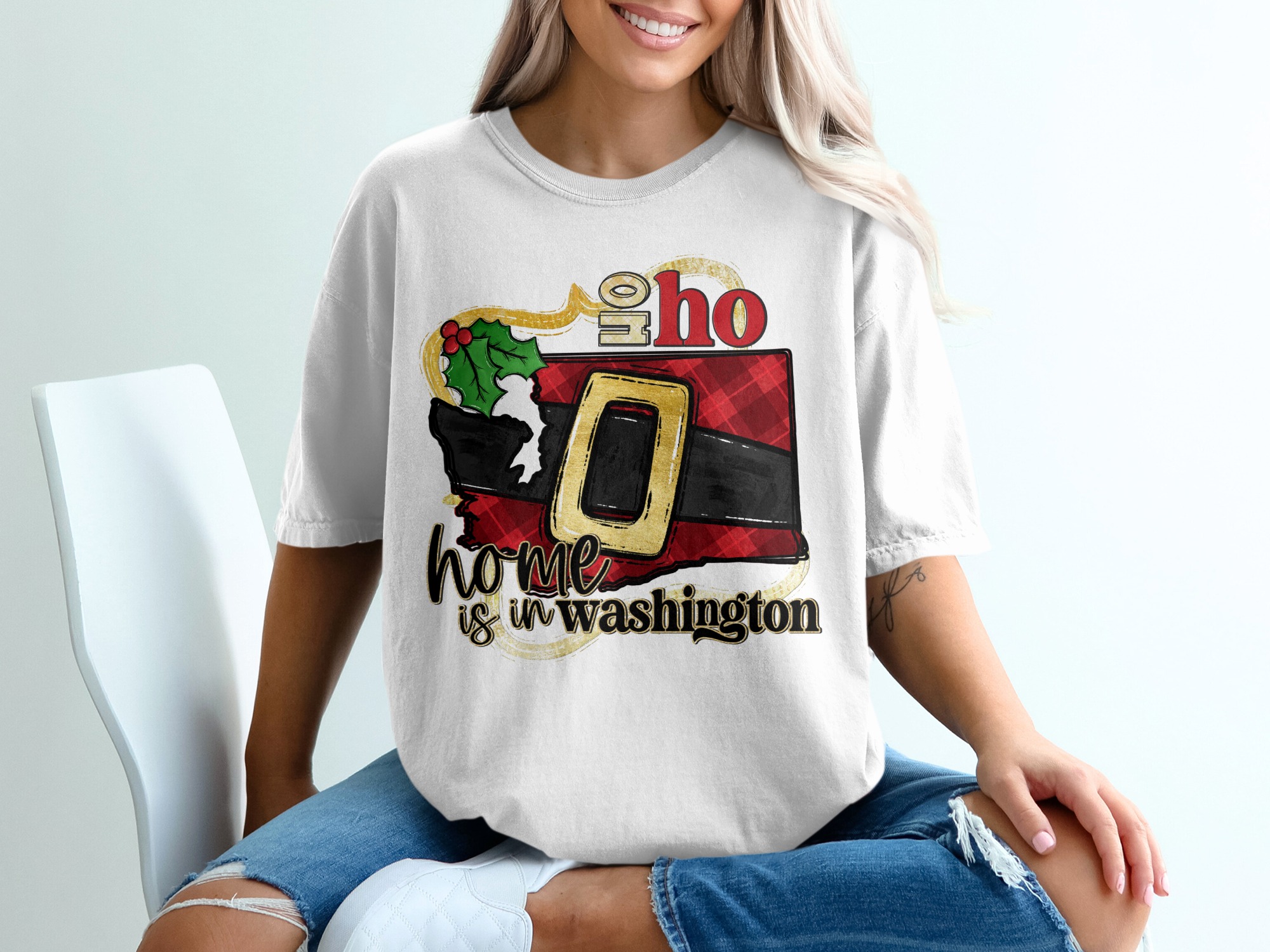 Home is in Washington T-Shirt, Santa Belt State Pride, Holiday Gift, Christmas Tee, Washington State Souvenir, Festive Apparel