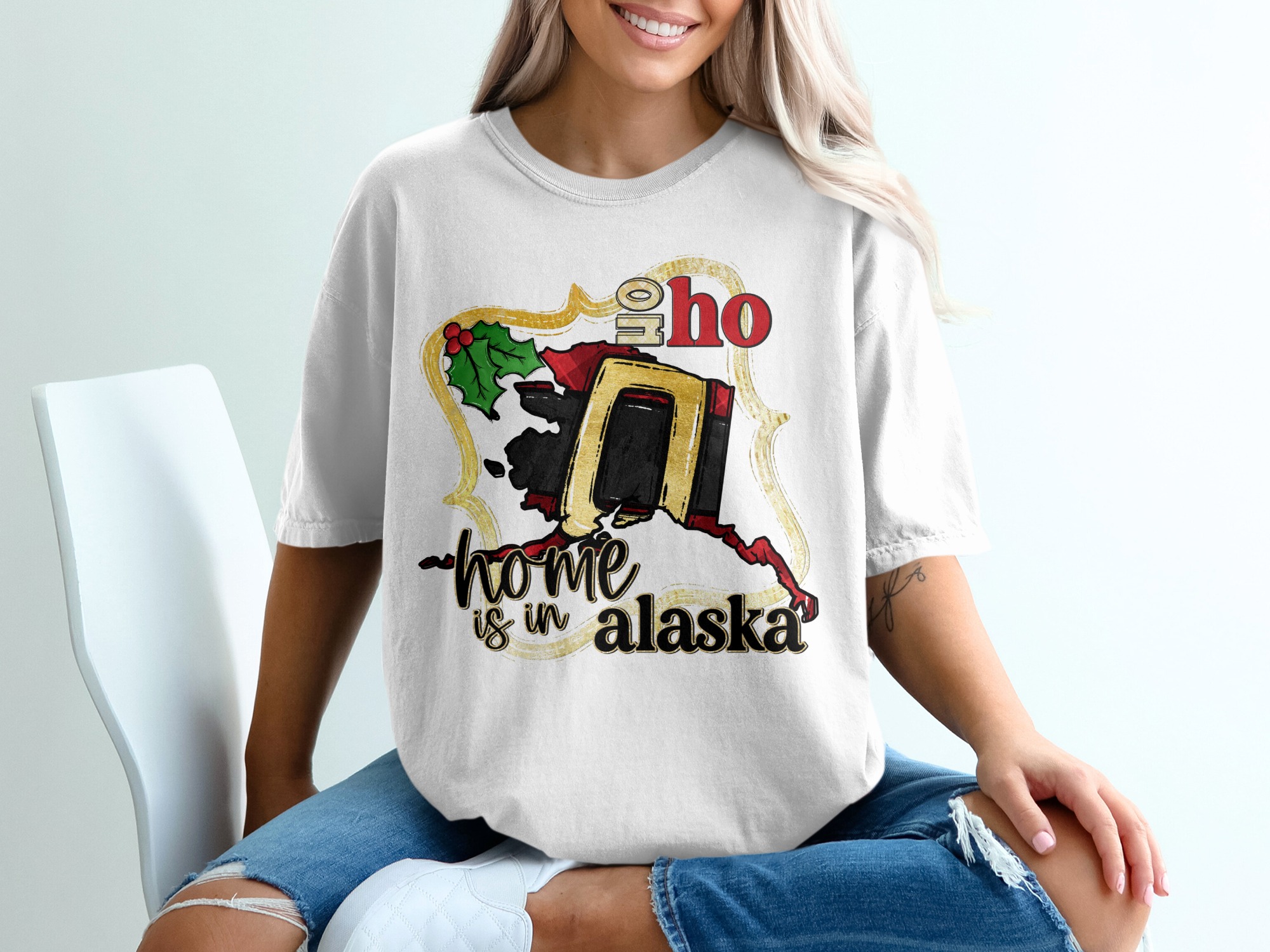 Alaska Christmas T-Shirt, Home Is Alaska, Holiday TShirt, Alaska State Pride, Funny Ho Ho T Shirt, Winter TShirt, Gift For Alaskan