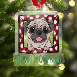 Cute Pug Christmas Ornament 2025, Merry Woofmas Holiday Ornament, Dog Lovers Christmas Decor, Festive Pet Ornaments