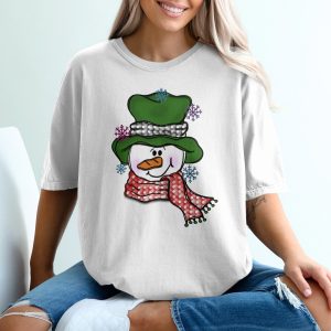 Winter Snowman T-Shirt, Holiday Tee, Christmas Graphic, Cute Snowflakes, Festive Apparel, Seasonal Clothing, Polka Dot Scarf, Winter Fashion