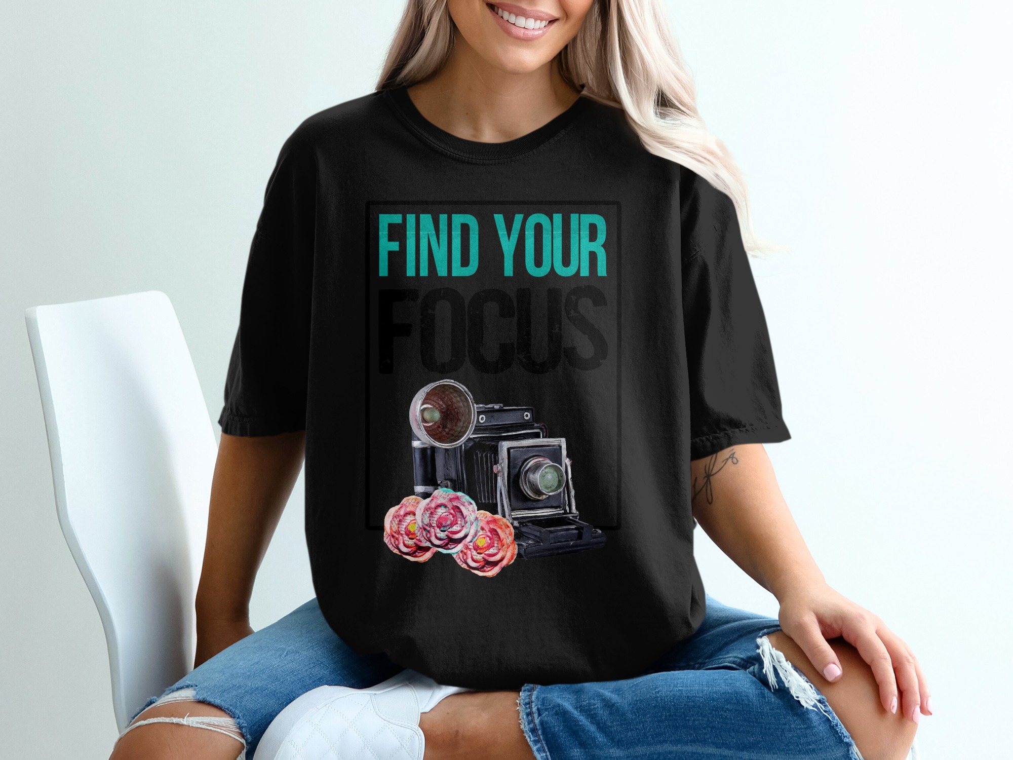 Find Your Focus T-Shirt, Vintage Camera Tee, Photographer Gift Idea, Floral Camera Shirt, Motivation Shirt, Retro Camera Tee - Image 2