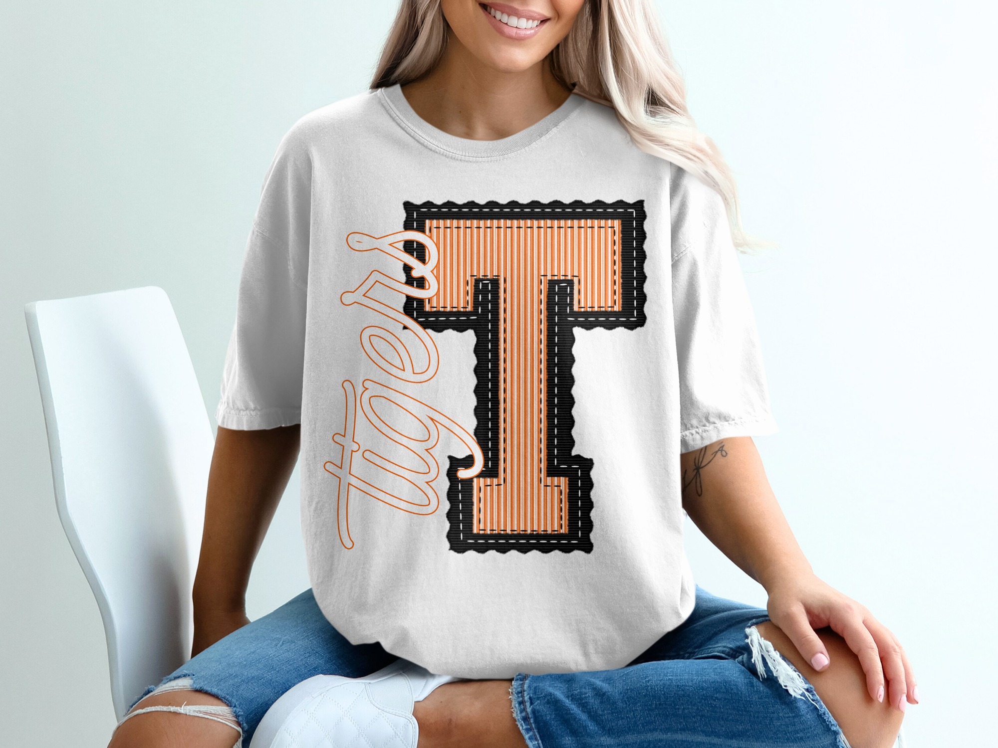 Seersucker Mascot T-Shirt, Team Spirit Tee, Custom School Initial, Change Your Colors, Sports Fan Apparel, Letter T Shirt, Game Day Shirt