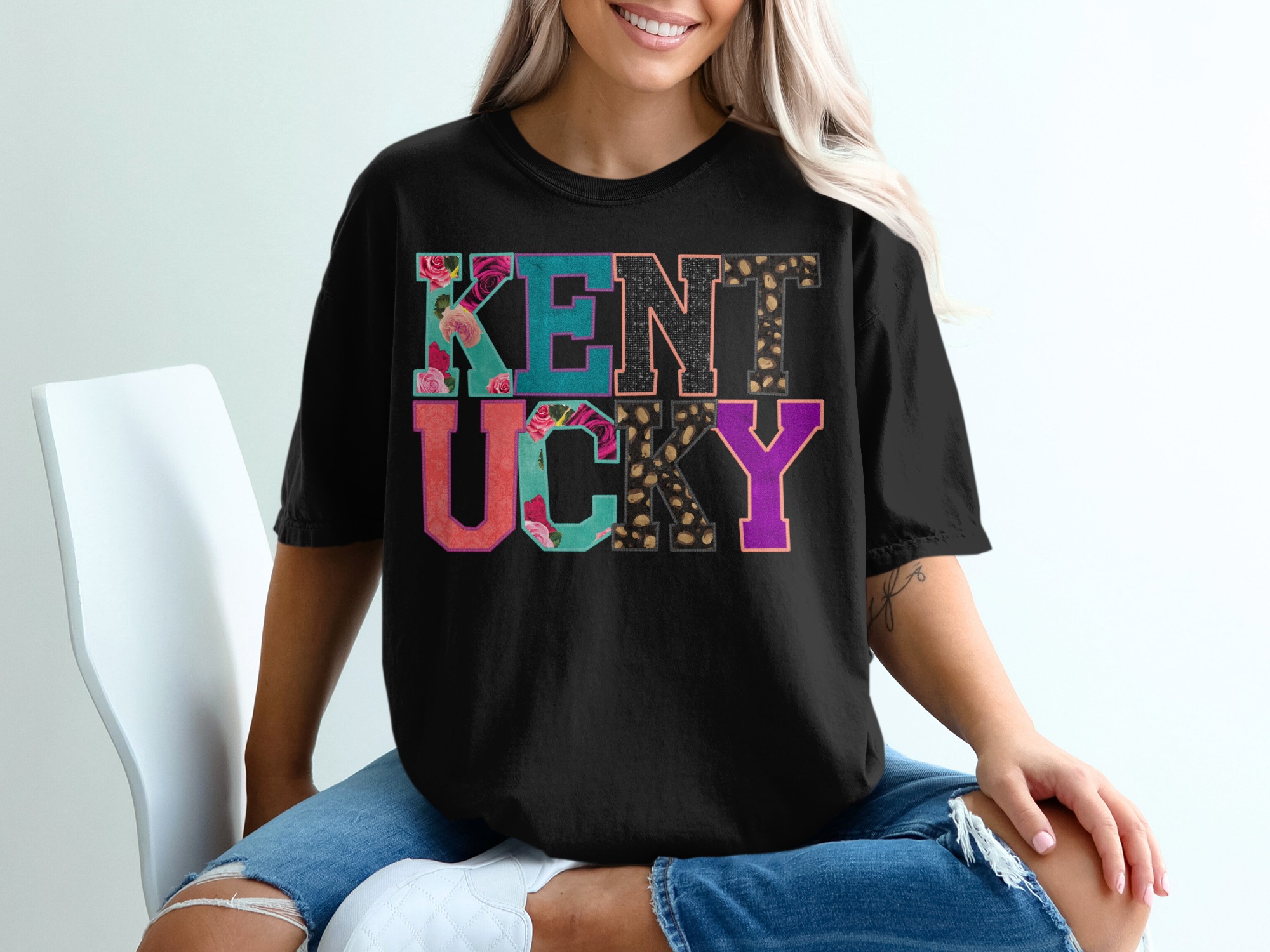 Kentucky T-Shirt, Floral Letters T Shirt, State Pride Tee, Kentucky Souvenir Shirt, Colorful Letters, Gift Idea T Shirt, Trendy Kentucky - Image 2