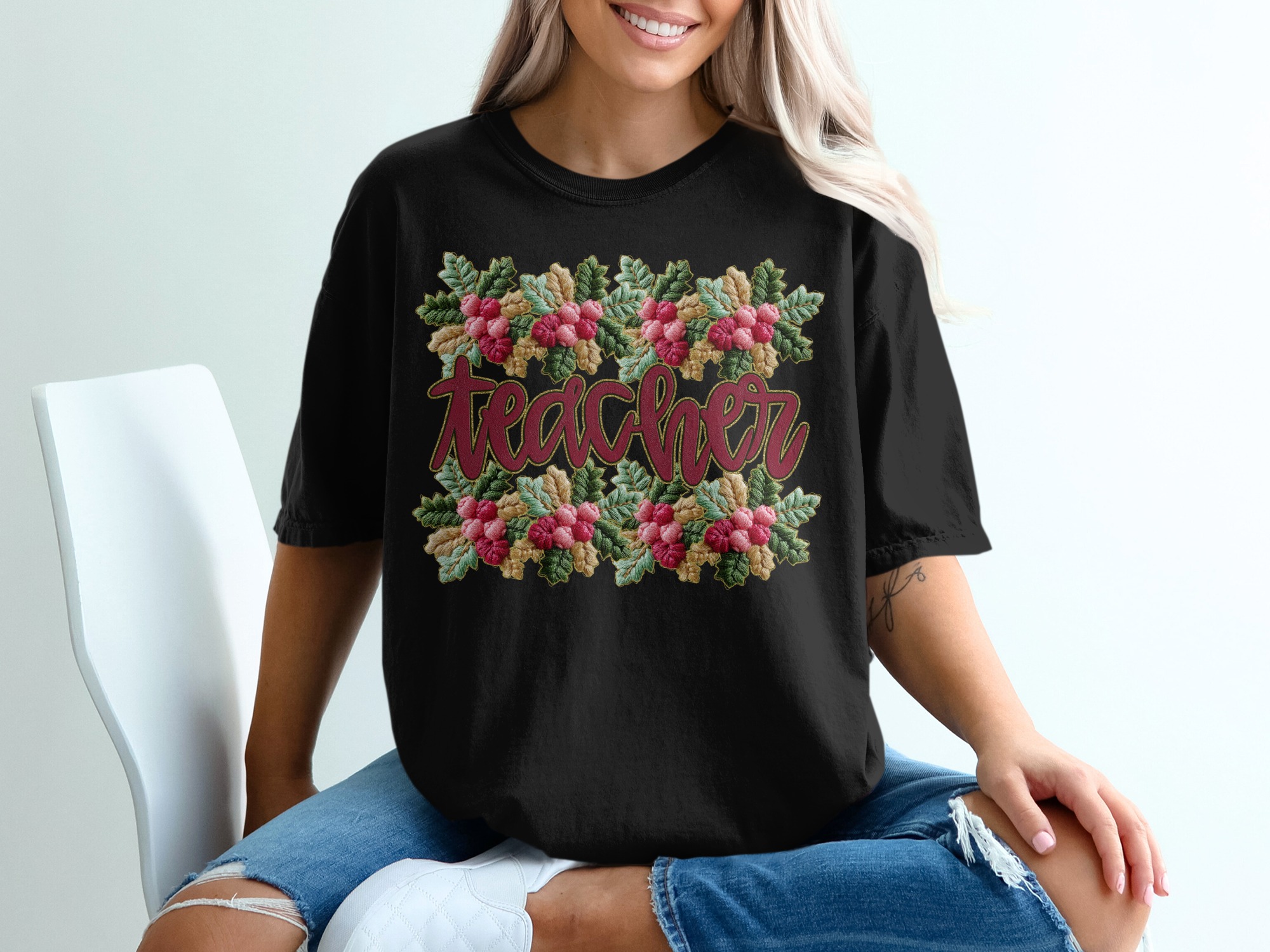 Floral Teacher Appreciation Design Perfect Gift T-Shirt, faux yarn - Image 2