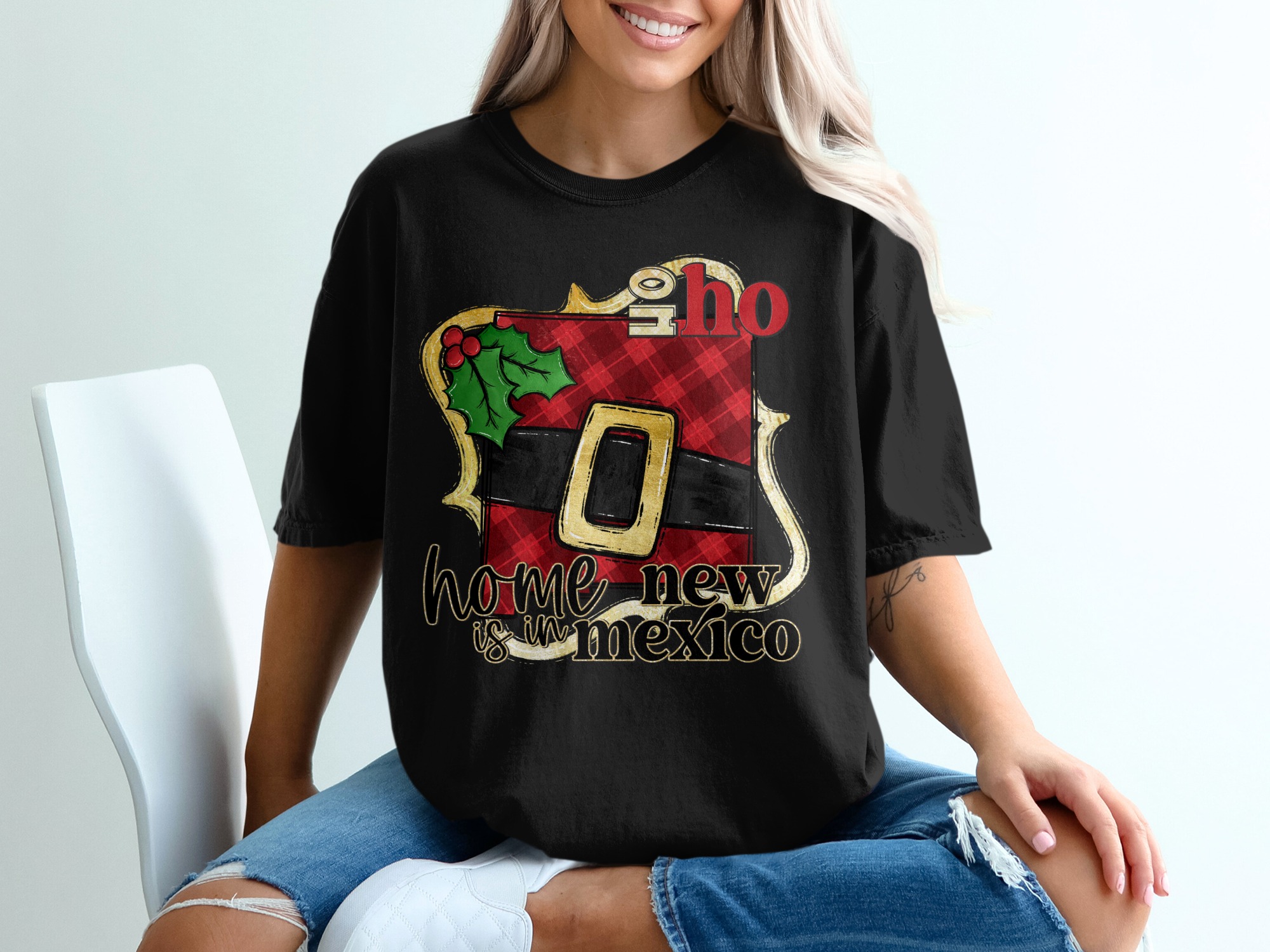 Home Is In New Mexico Santa T-Shirt, Christmas T-Shirt, Funny Christmas T-Shirt, Santa Belt, New Mexico, Christmas Gift Idea - Image 2