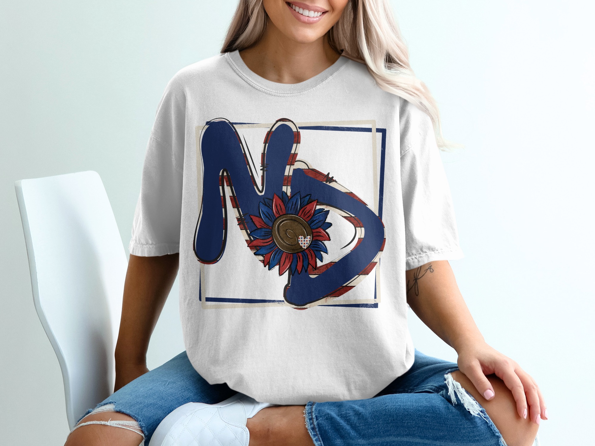 ND State Flower T-Shirt, Patriotic Sunflower Tee, North Dakota Pride, USA Flag Colors, Distressed ND, Gift for North Dakotan