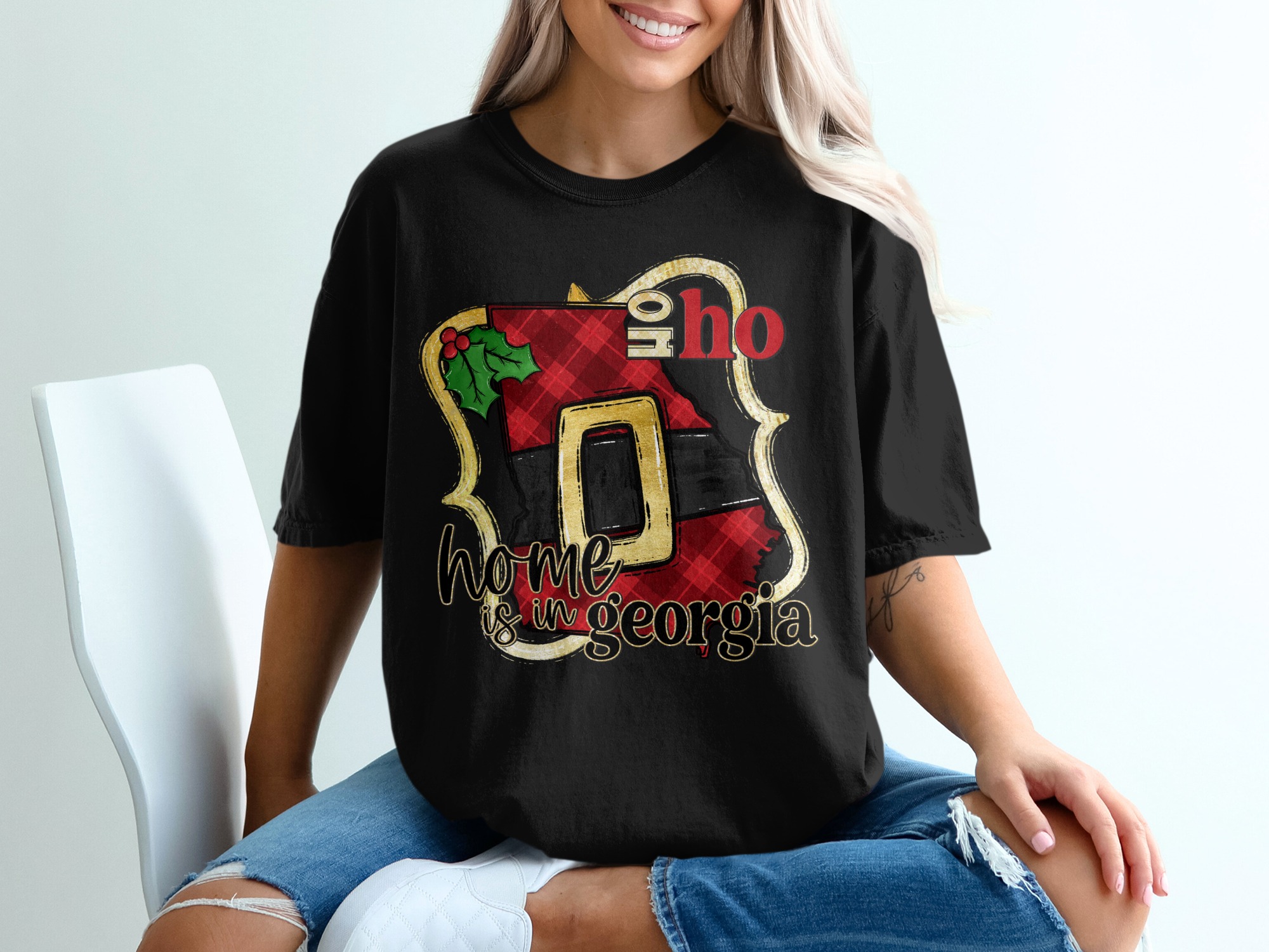 Home Is In Georgia T-Shirt, Oh Ho Ho Christmas Shirt, Georgia State Shirt, Santa Belt, Holiday Shirt, Southern Pride, Christmas Gift - Image 2