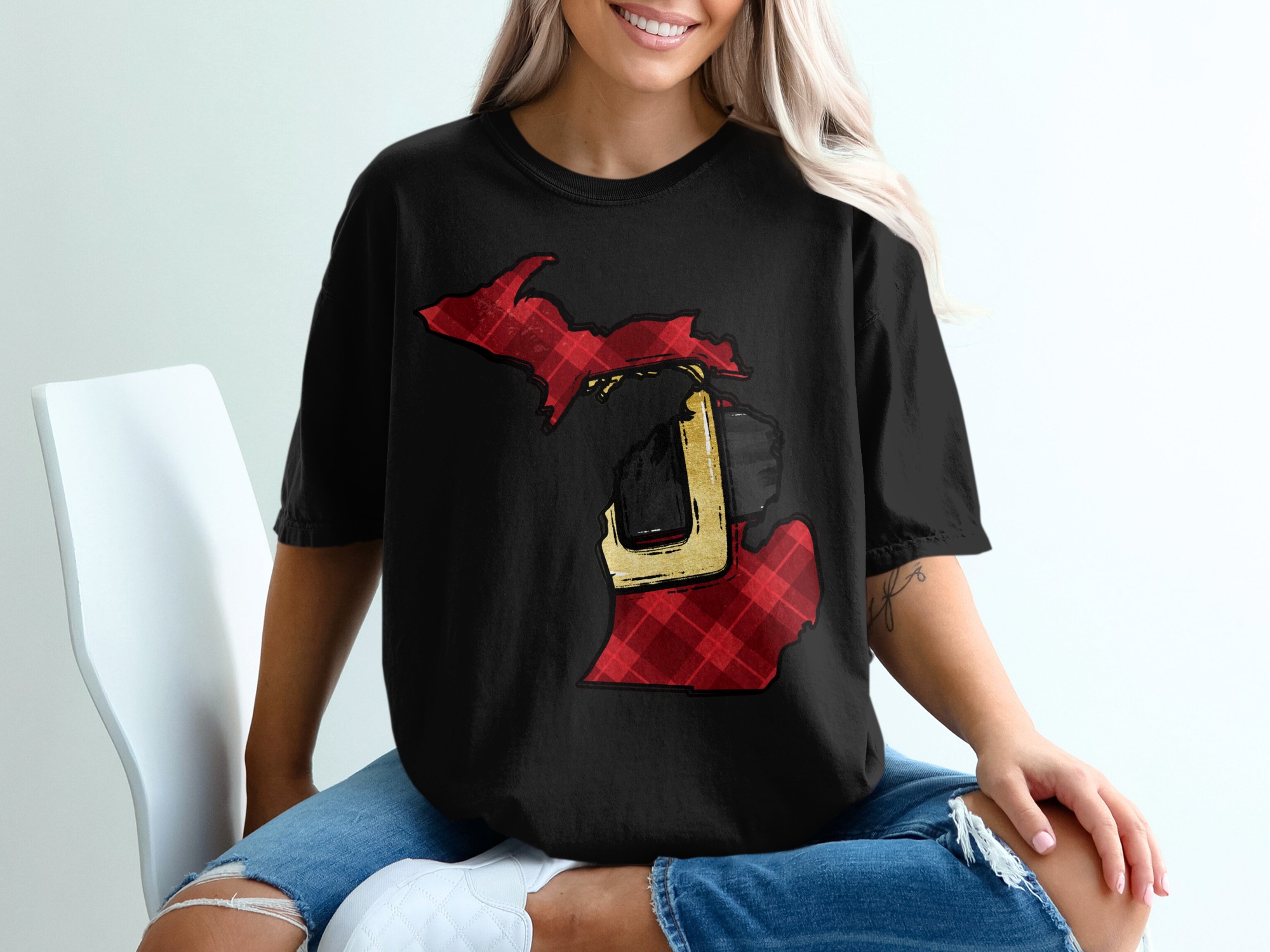 Michigan T-Shirt, Plaid State Art, Home State Tee, University of Michigan Design, Gift for Michigan Lover, Trendy Graphic Tee - Image 2