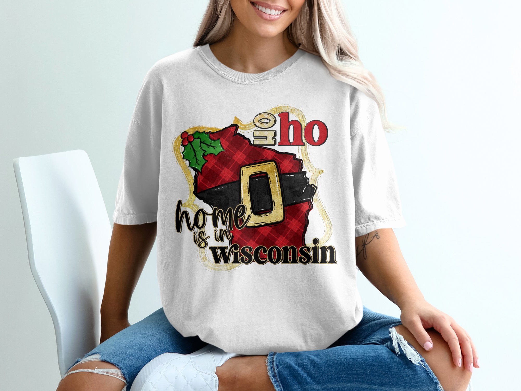 Wisconsin Christmas T-Shirt, Home State Holiday Tee, Santa Belt Wisconsin, Wisconsin Gift Shirt, Oh ho ho, Wisconsin Christmas Shirt