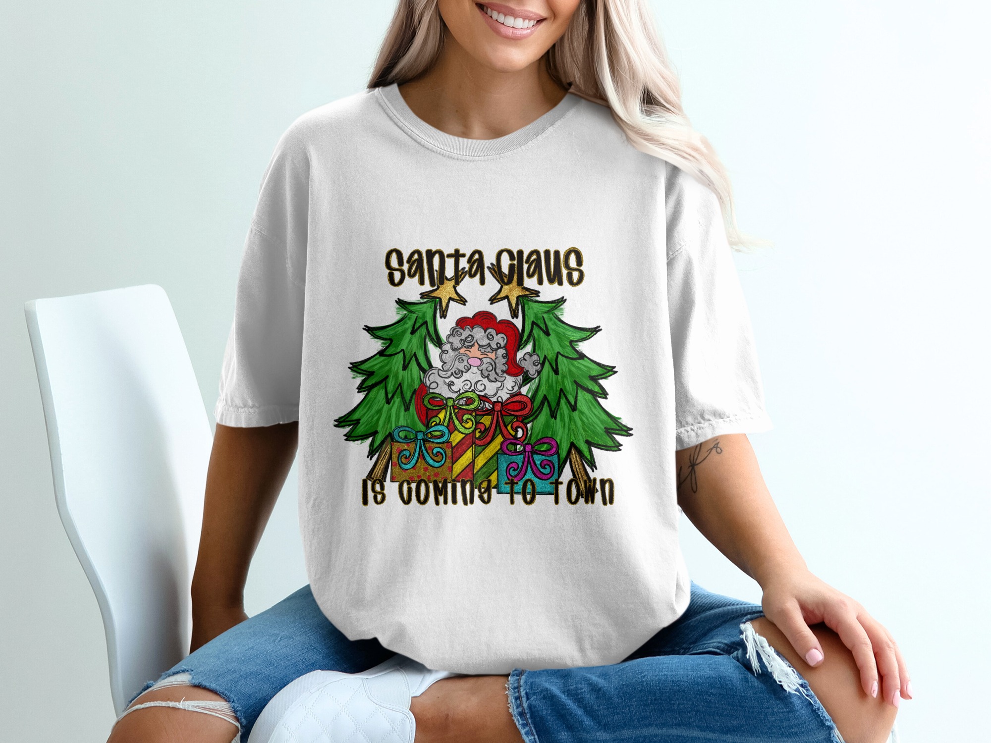 Santa Claus is Coming to Town T-Shirt, Christmas Tee, Holiday Shirt, Xmas Gift, Festive Apparel, Santa Shirt, Gift For Her, For Him