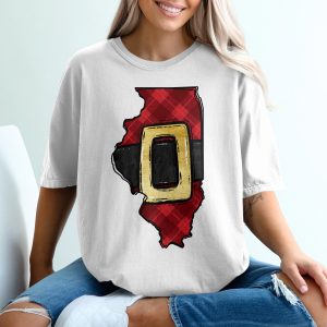 Illinois Santa Belt T-Shirt, Christmas State Pride, Plaid Pattern Shirt, Funny Holiday Gift Tee, Illinois Lover Apparel, Christmas Tee