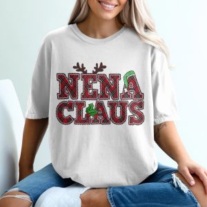 Nena Claus T Shirt, Plaid Christmas, Holiday Cheer T-Shirt, Reindeer Antlers Tee, Festive Gift, Grandma Christmas T-Shirt, Claus Shirt