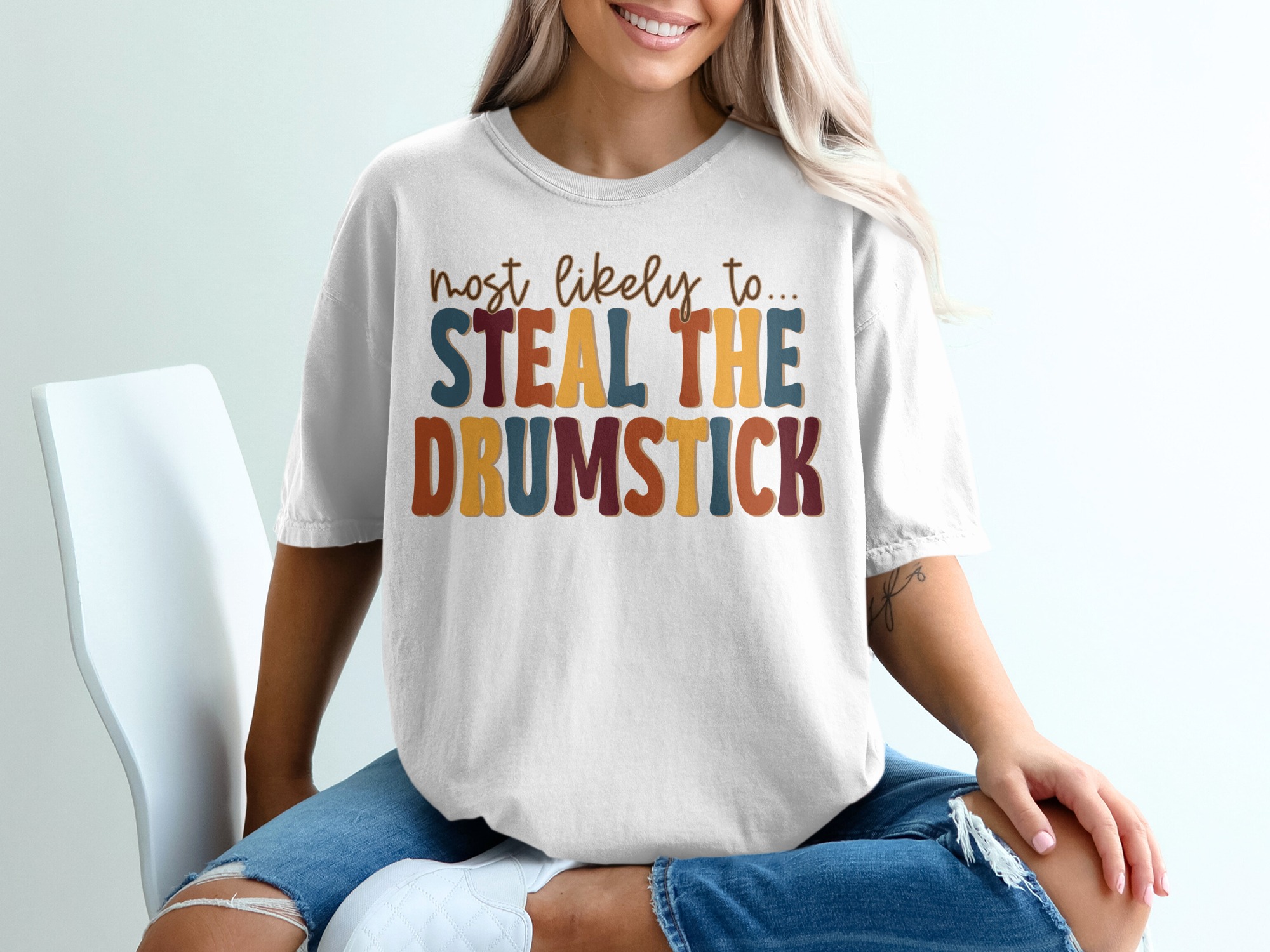 Most Likely To Steal the Drumstick T-Shirt, Thanksgiving Humor Tee, Funny Thanksgiving TShirt, Family Thanksgiving Shirt, Holiday T-Shirt