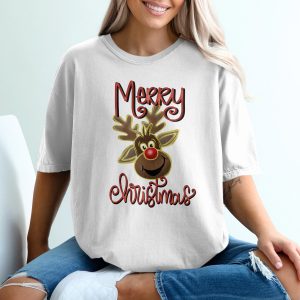Merry Christmas Reindeer T-Shirt, Holiday Tee, Cute Rudolph Shirt, Christmas Gift, Xmas Apparel, Festive Outfit, Kids Christmas T-Shirt