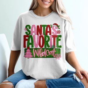 Santa's Favorite Wildcat T-Shirt, Christmas Tee, Holiday Shirt, Festive Apparel, Wildcat Fan Gift, Team Spirit, Christmas Outfit
