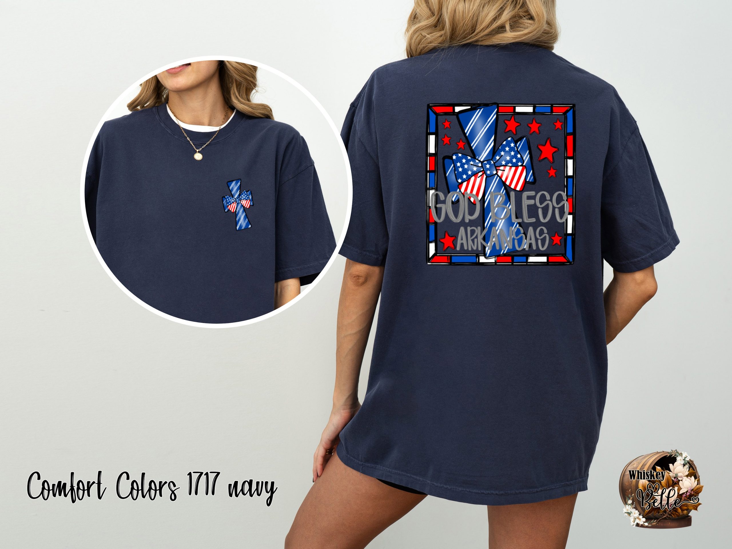 God Bless Arkansas T-Shirt, Patriotic Tee, USA Pride Shirt, American Flag Bow, Red White Blue, Arkansas State Pride, Gift Idea - Image 3