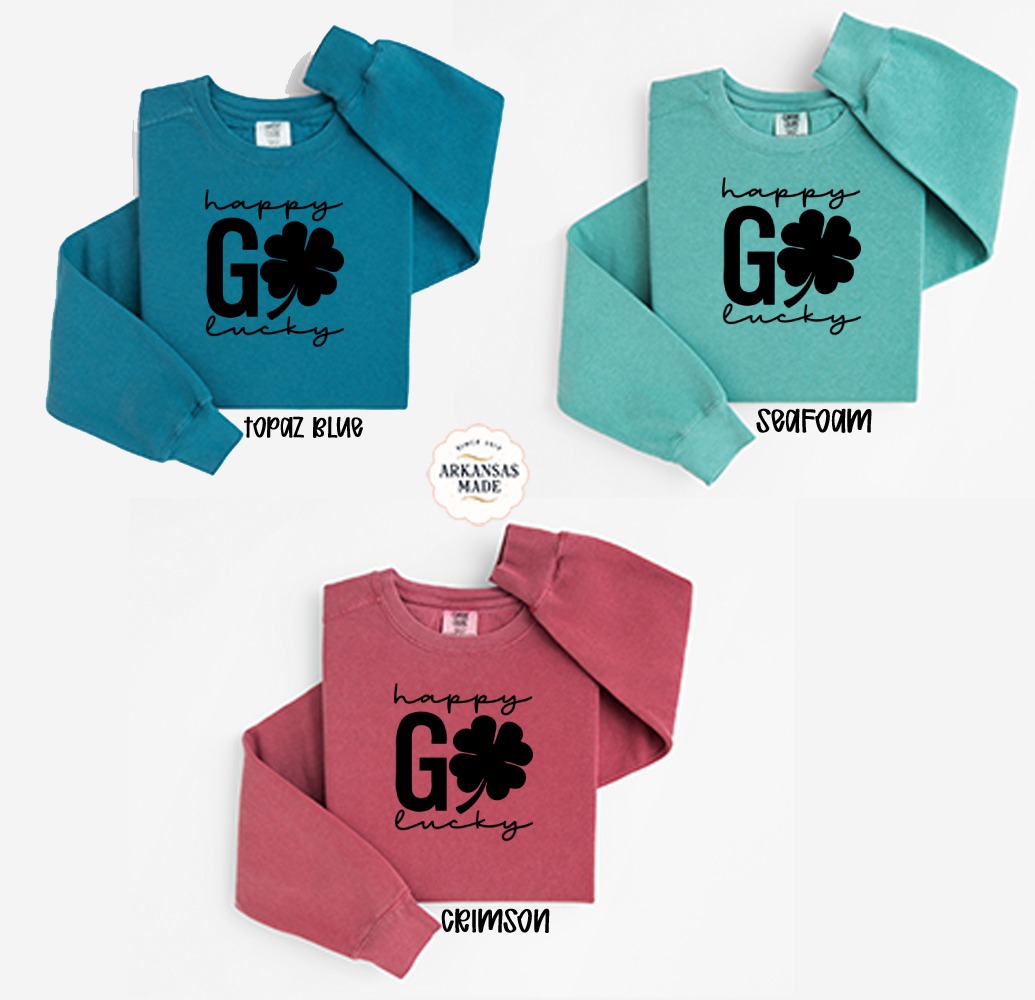 Happy Go Lucky Sweatshirt, Saint Patricks Day, Shamrock Sweatshirt, Irish, Lucky Clover, Holiday Sweatshirt, Trendy St Patricks Day Apparel - Image 2