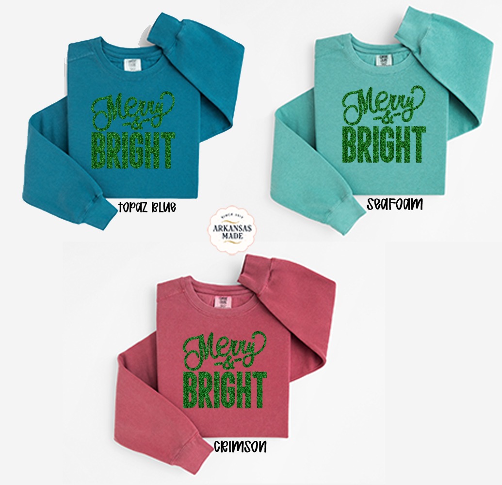 Merry and Bright Sweatshirt, Christmas Sweatshirt, Holiday Sweatshirt, Winter Sweatshirt, Sequin Sweatshirt, Festive Sweatshirt - Image 2