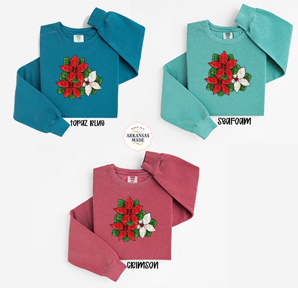 Poinsettia Sweatshirt, Red White Green Flower Sweatshirt, Festive Sweatshirt, Christmas Flowers Sweatshirt, Holiday Floral Sweatshirt - Image 2