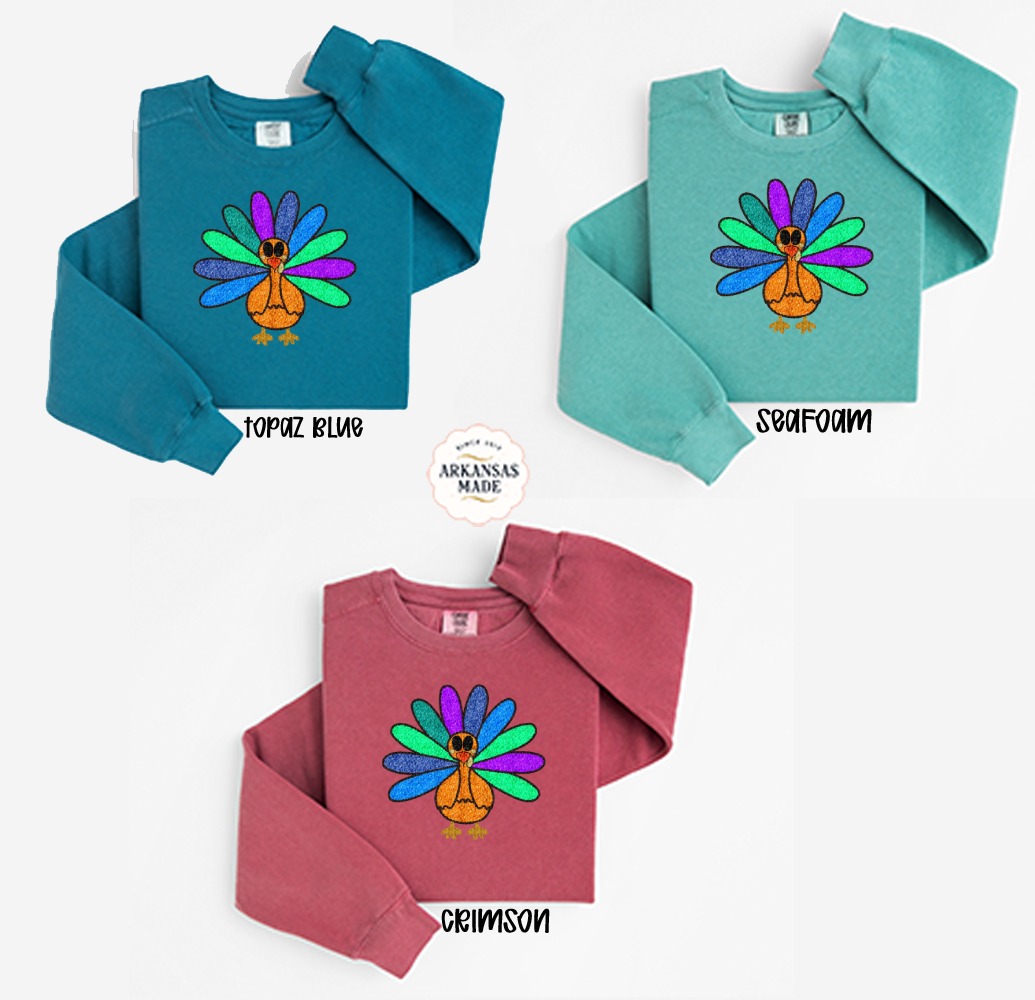 Colorful Turkey Sweatshirt, Thanksgiving Sweatshirt, Cute Fall Sweatshirt, Holiday Sweatshirt, Autumn Sweatshirt - Image 2