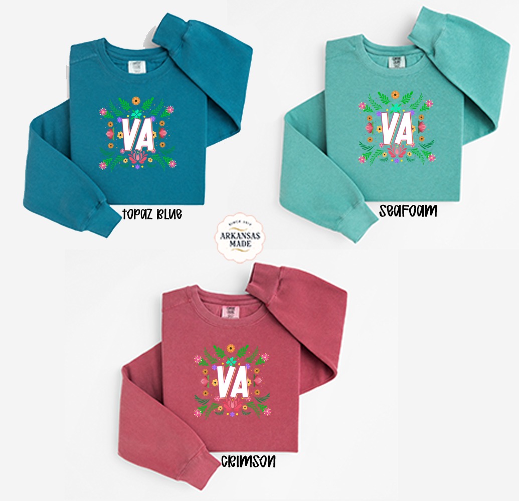 VA Initial Sweatshirt, Floral VA Sweatshirt, Virginia State Sweatshirt, Monogram VA Sweatshirt, Floral Sweatshirt, Colorful Sweatshirt - Image 2